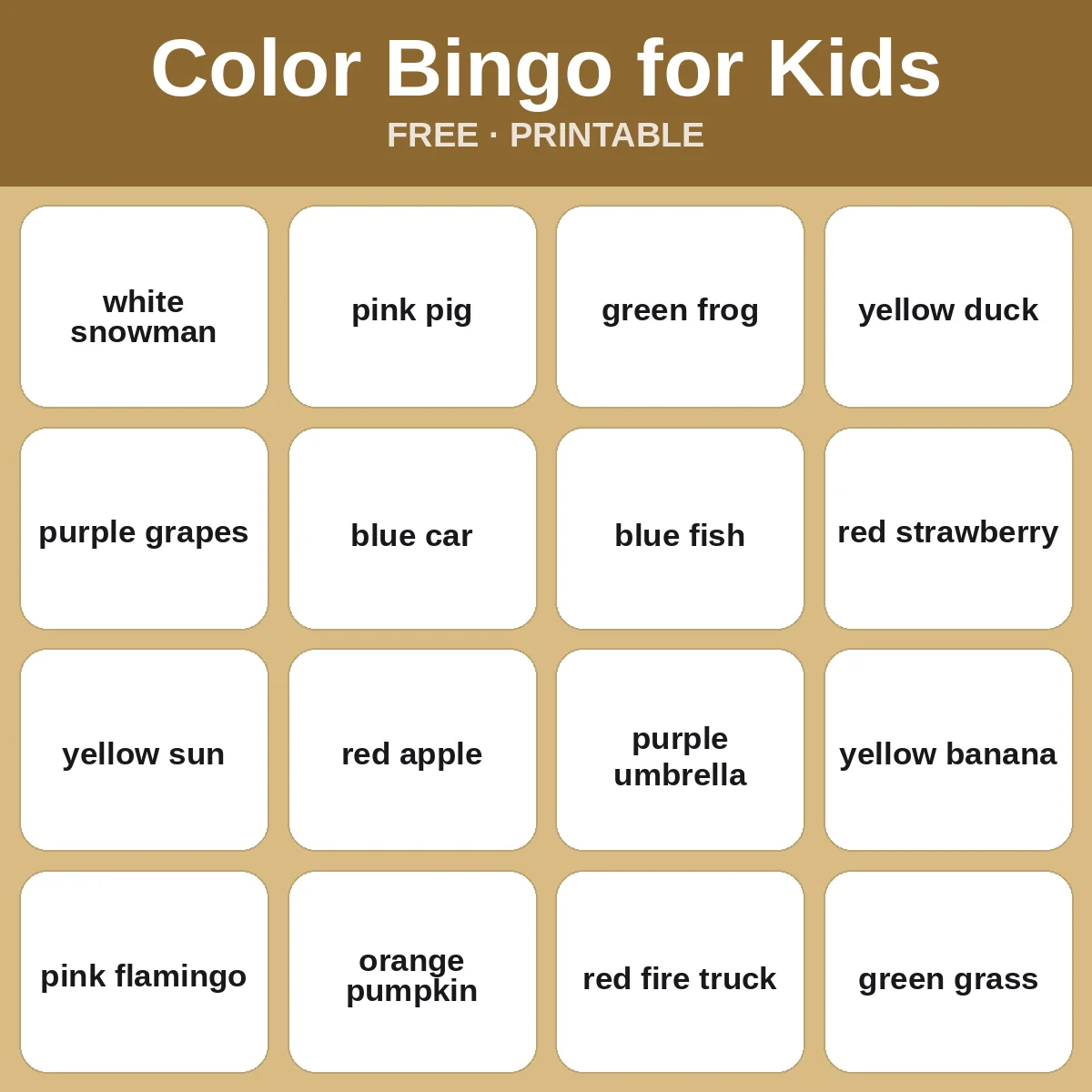Color Bingo for Kids – free printable bingo for kids