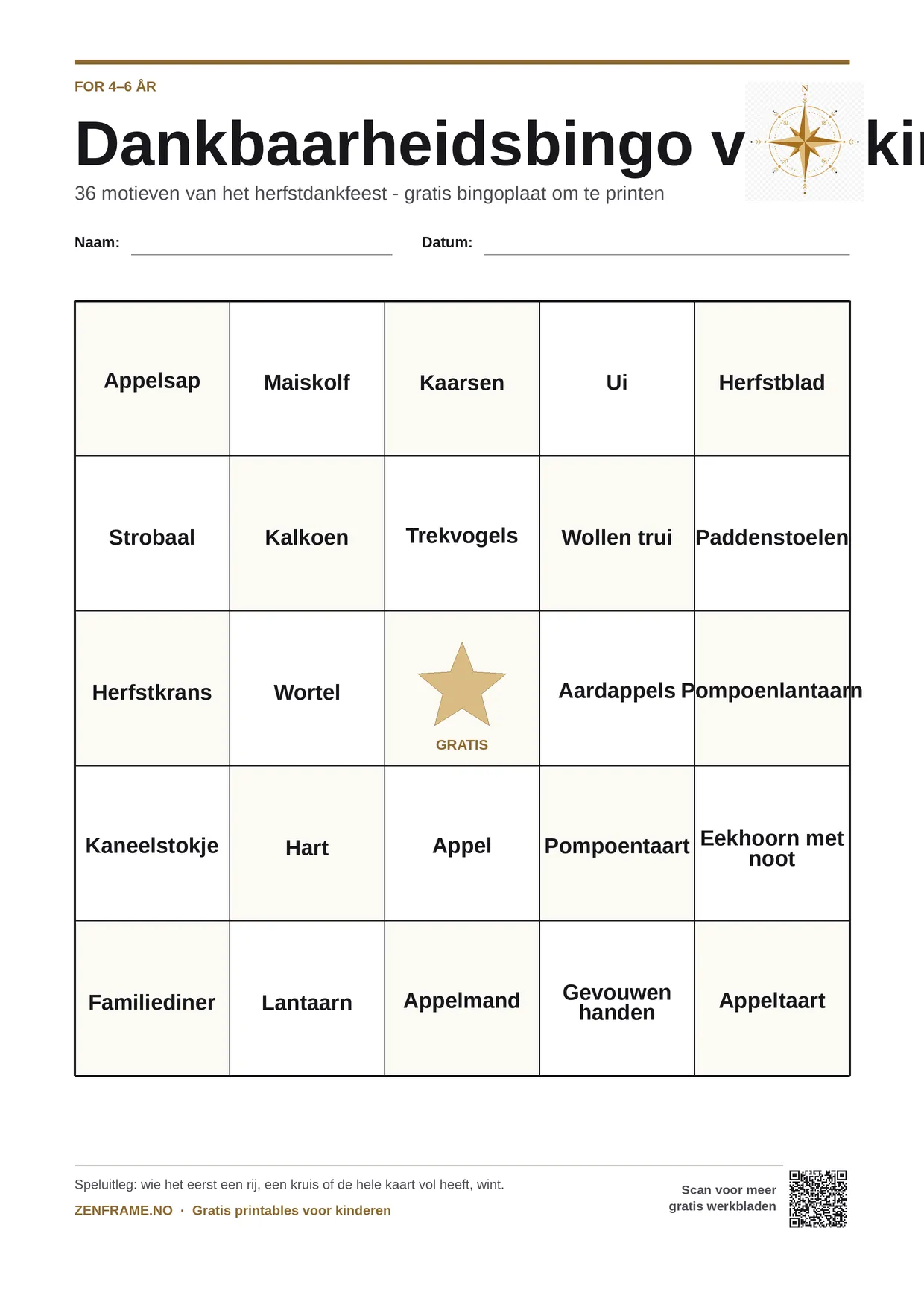 Dankbaarheidsbingo voor kinderen 4–6 jaar – gratis printbare A4-kaart