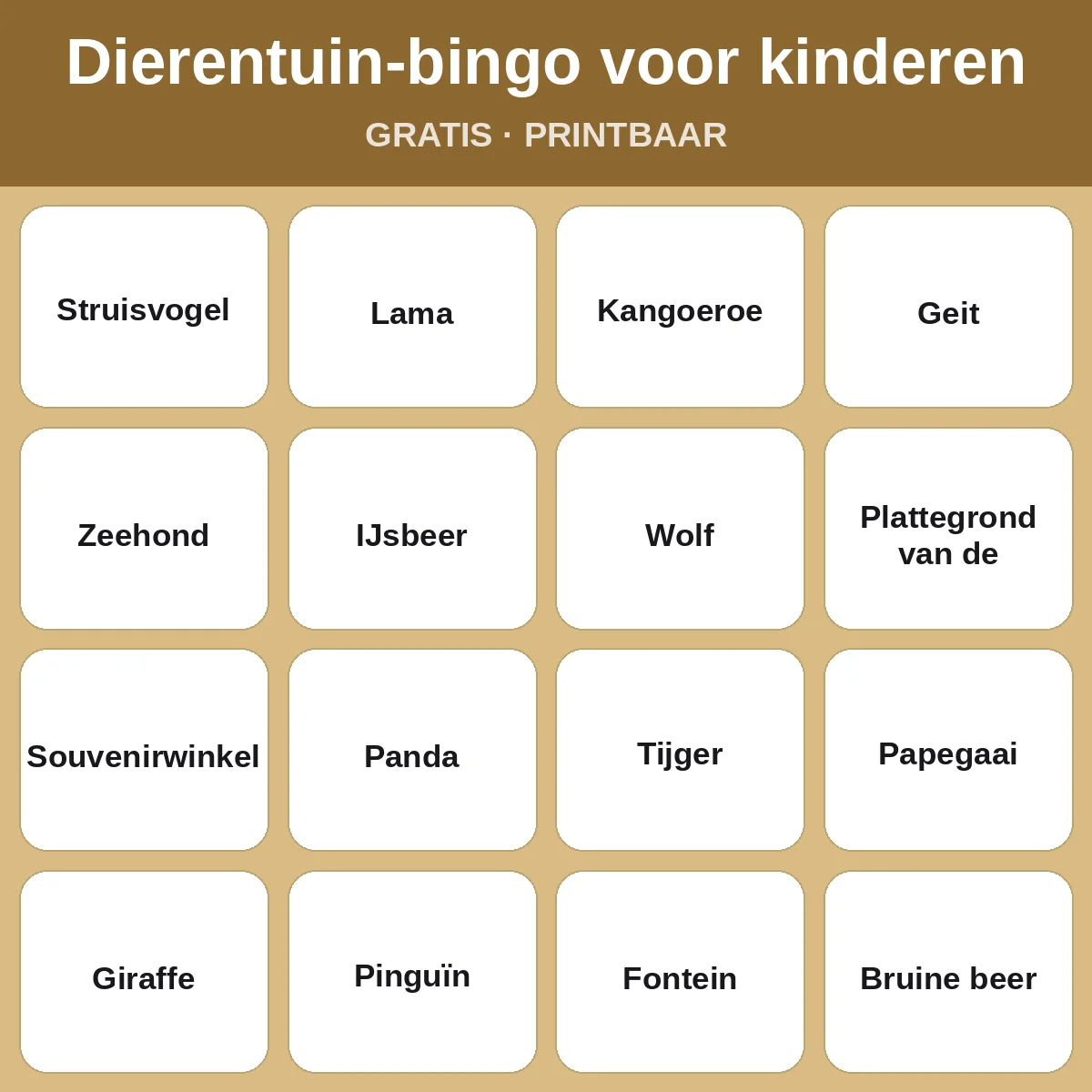 Dierentuin-bingo voor kinderen – gratis bingo om te printen voor kinderen