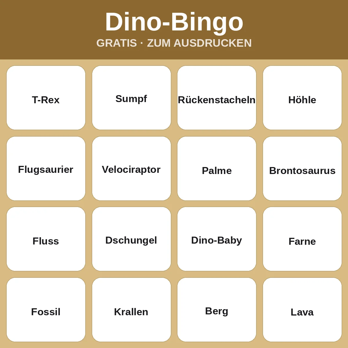 Dino-Bingo – kostenloses Bingo zum Ausdrucken für Kinder