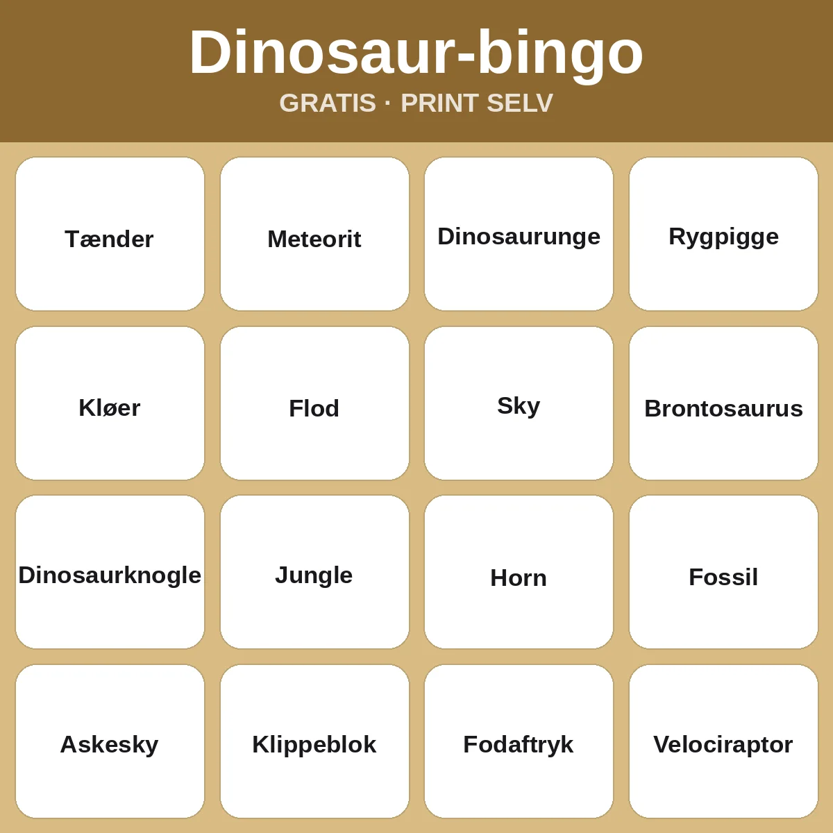 Dinosaur-bingo – gratis bingo til print for børn