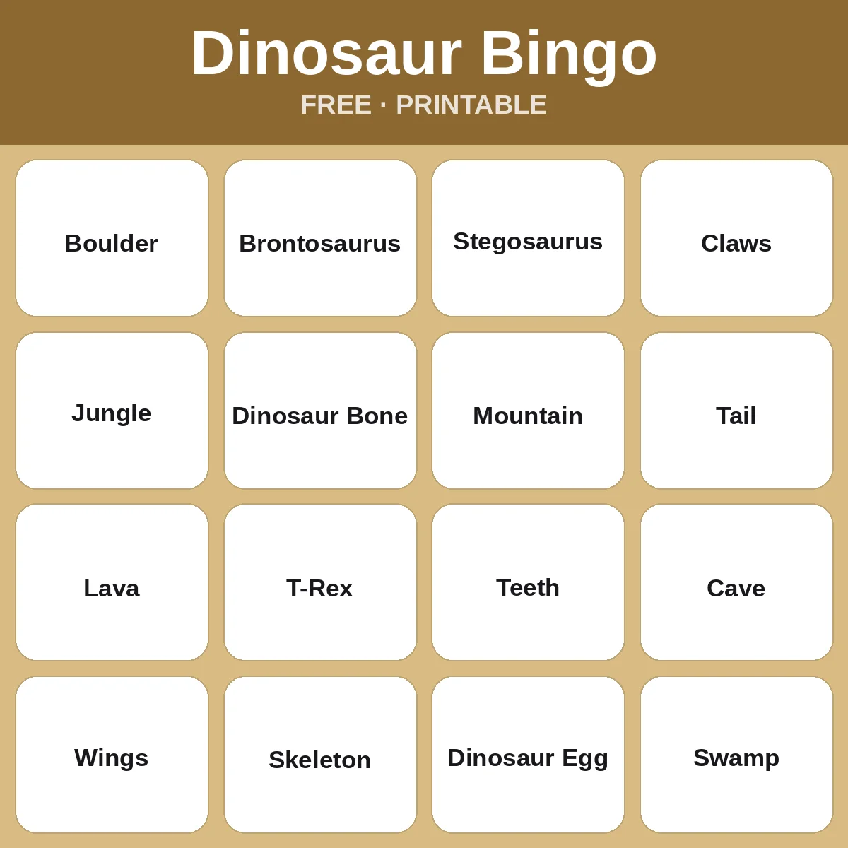 Dinosaur Bingo – free printable bingo for kids