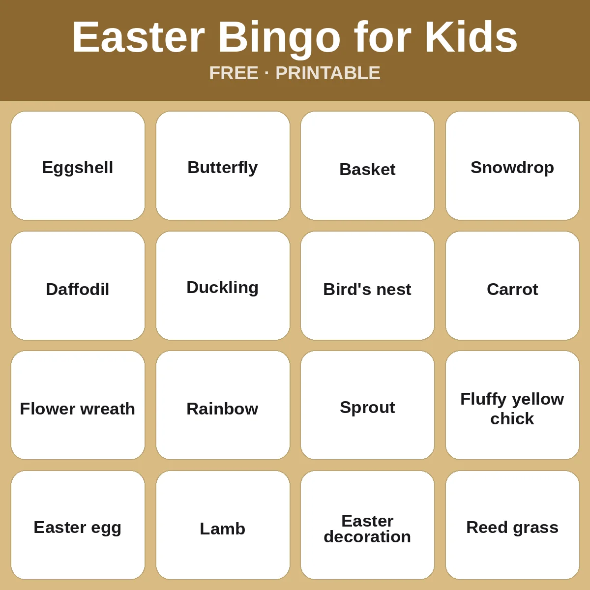 Easter Bingo for Kids – free printable bingo for kids