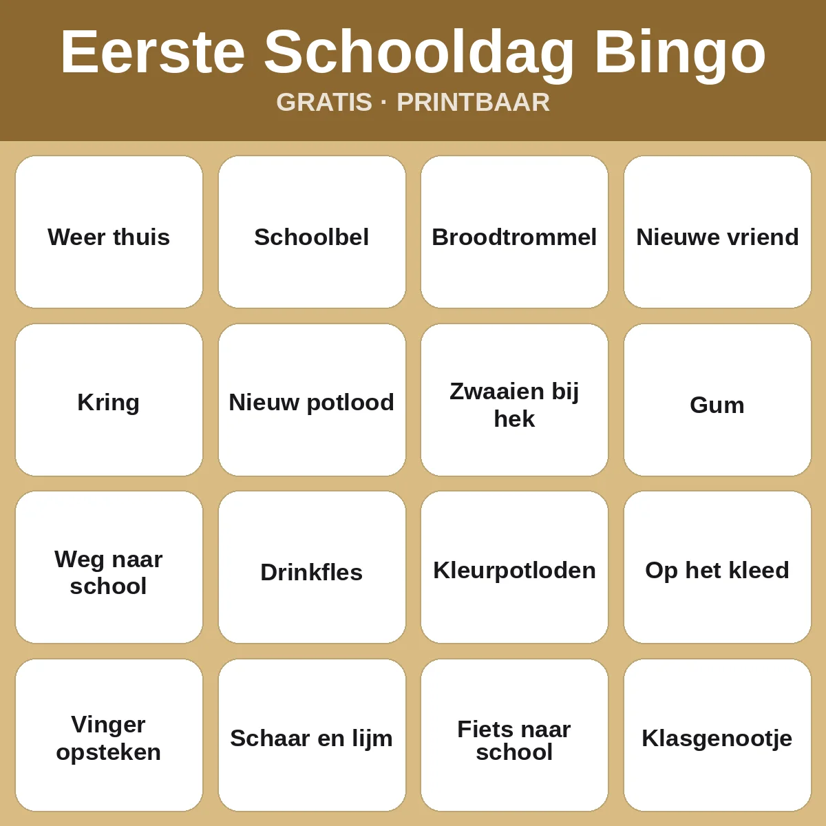 Eerste Schooldag Bingo – gratis bingo om te printen voor kinderen