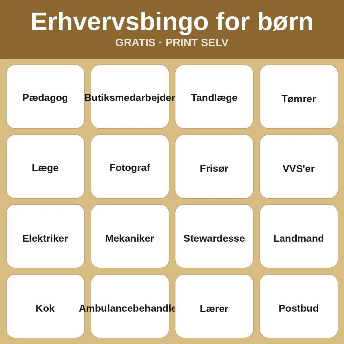 Erhvervsbingo for børn – gratis bingo til print for børn