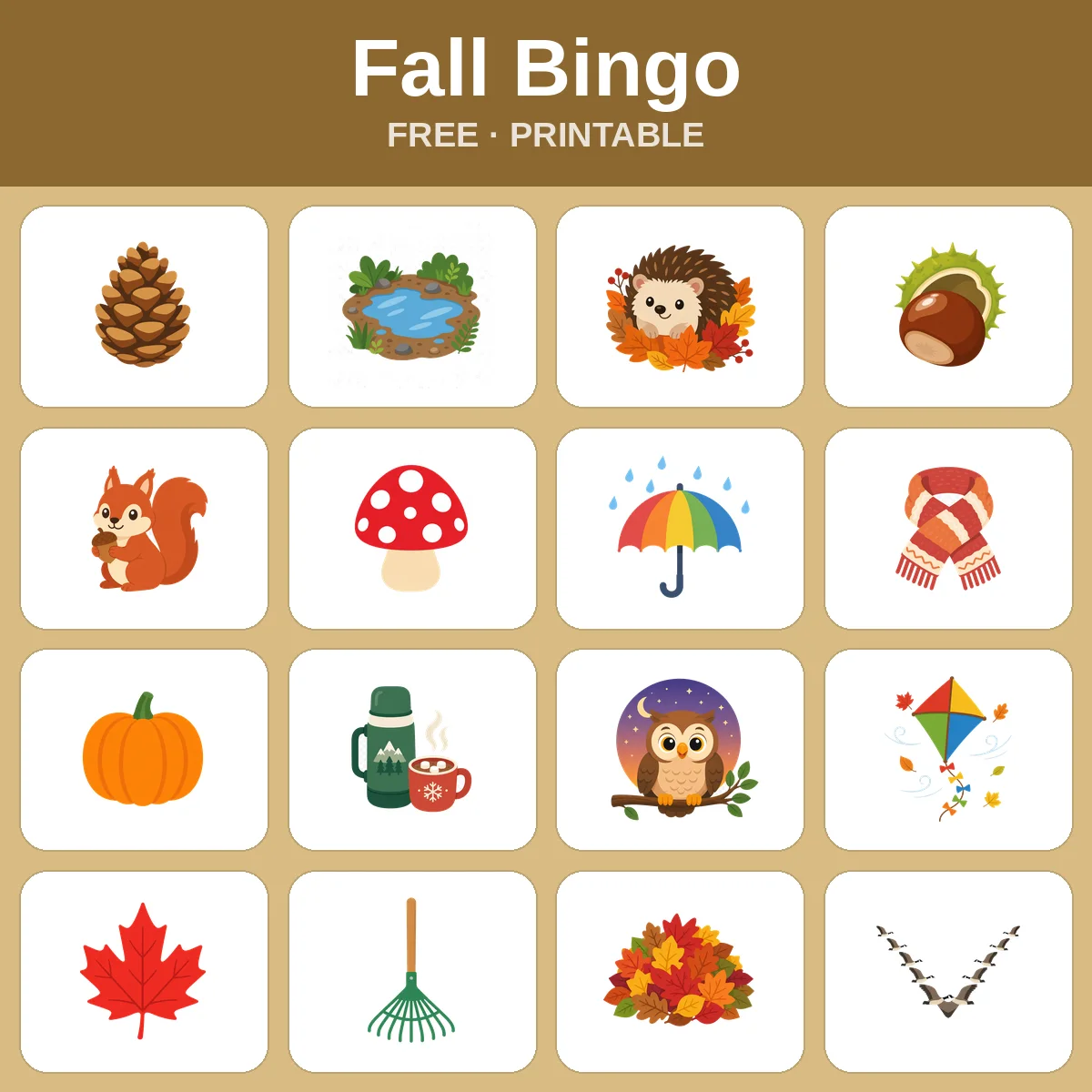 Fall Bingo – free printable bingo for kids