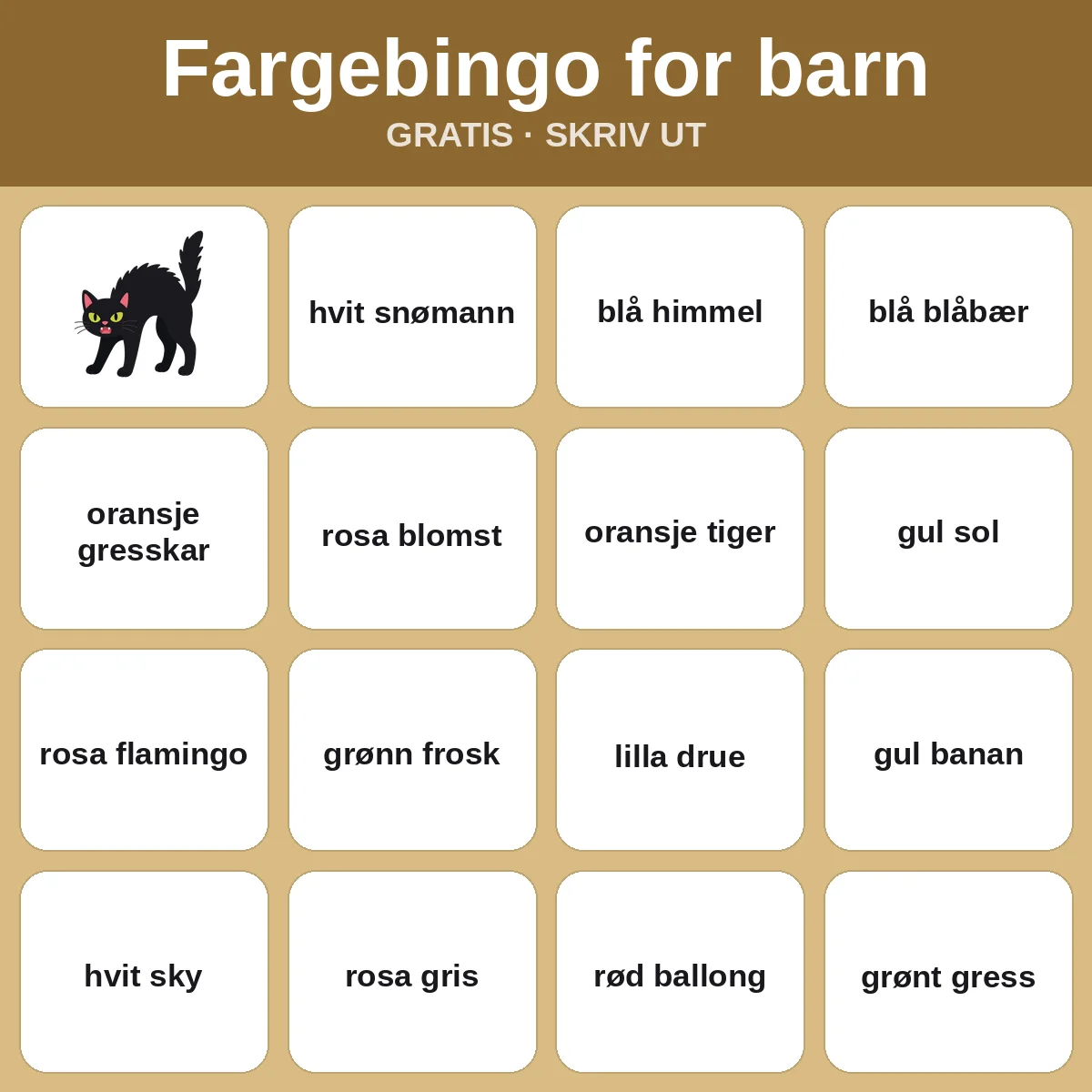 Fargebingo for barn – gratis bingo til utskrift for barn