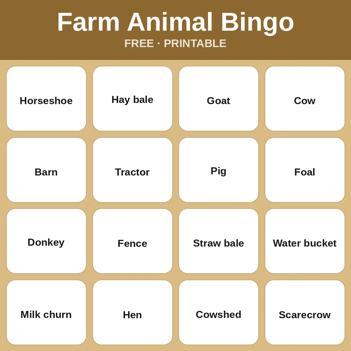 Farm Animal Bingo – free printable bingo for kids