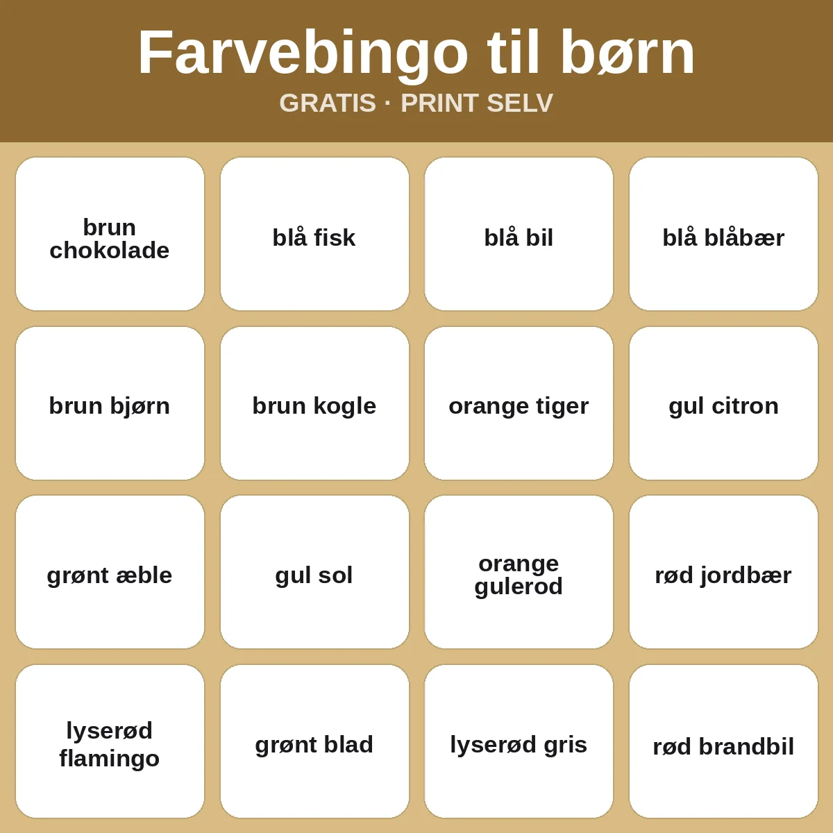 Farvebingo til børn – gratis bingo til print for børn