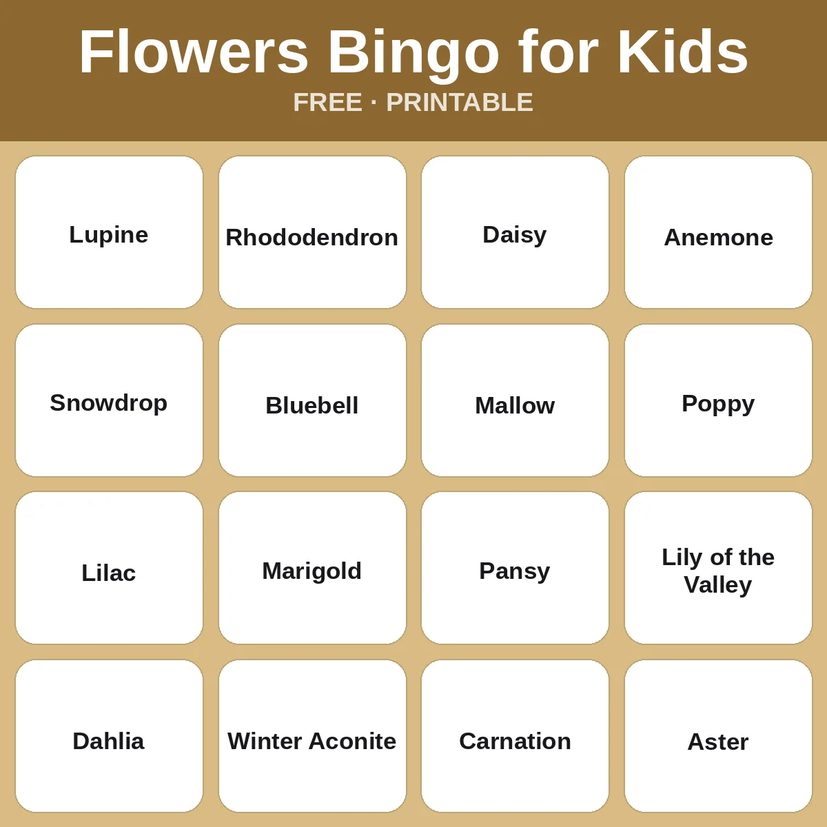 Flowers Bingo for Kids – free printable bingo for kids