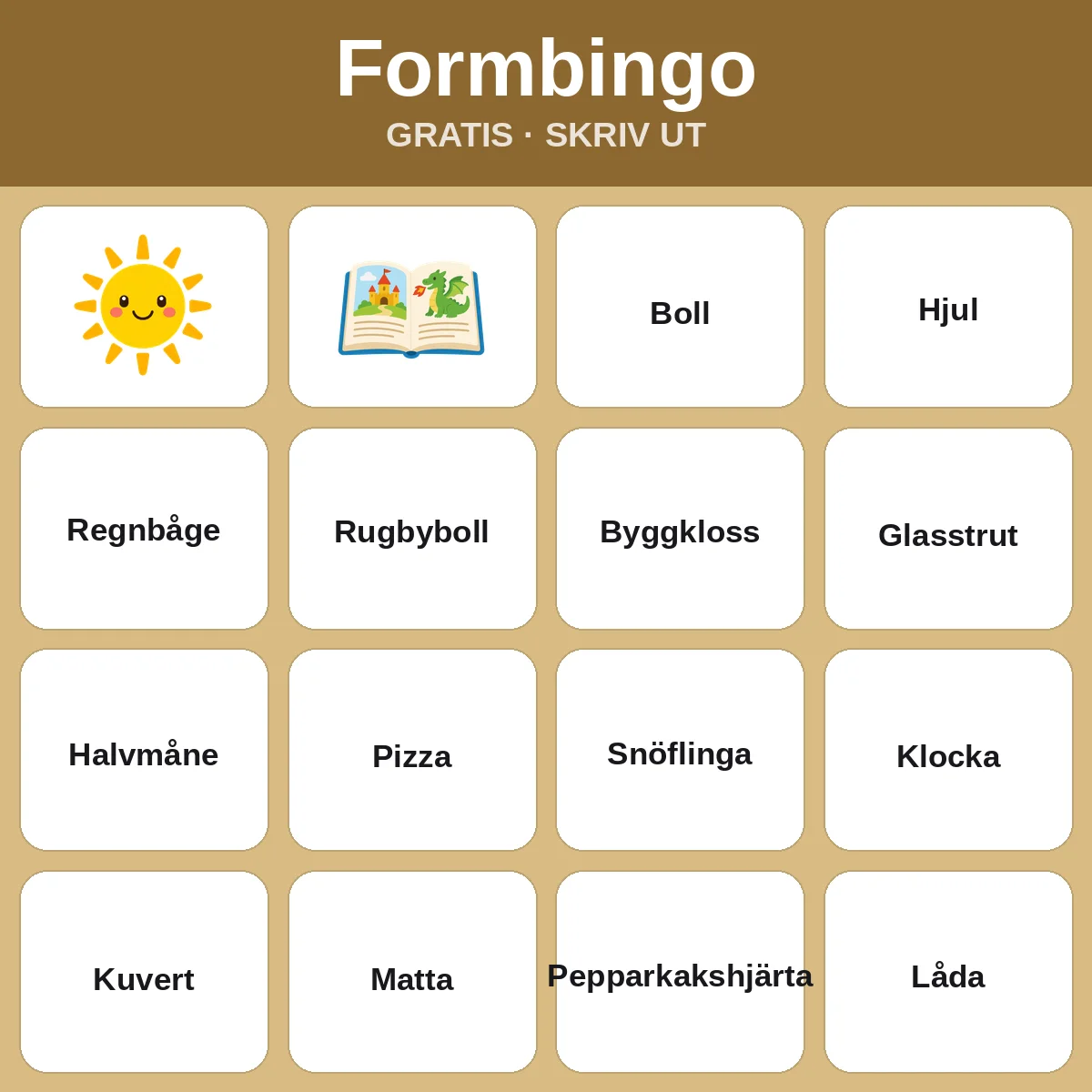 Formbingo – gratis bingo att skriva ut för barn
