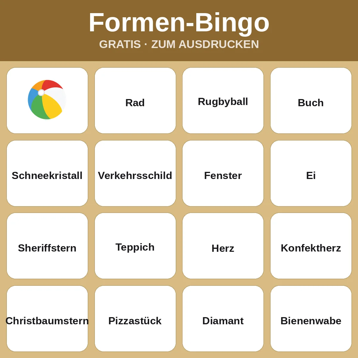 Formen-Bingo – kostenloses Bingo zum Ausdrucken für Kinder