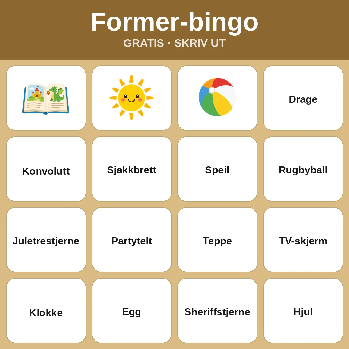 Former-bingo – gratis bingo til utskrift for barn