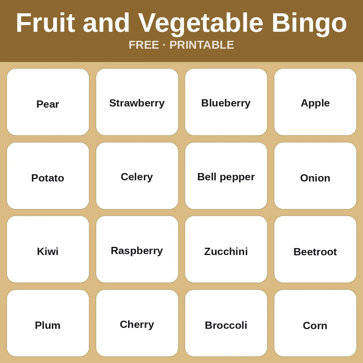 Fruit and Vegetable Bingo – free printable bingo for kids