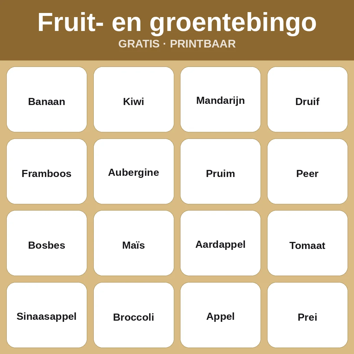 Fruit- en groentebingo – gratis bingo om te printen voor kinderen