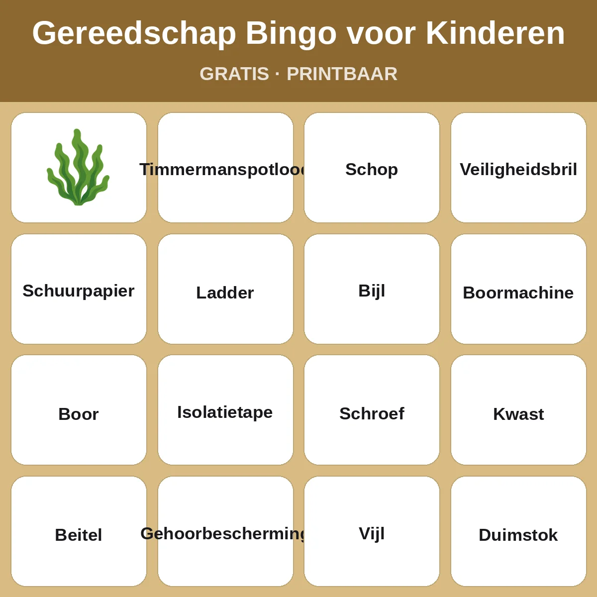 Gereedschap Bingo voor Kinderen – gratis bingo om te printen voor kinderen