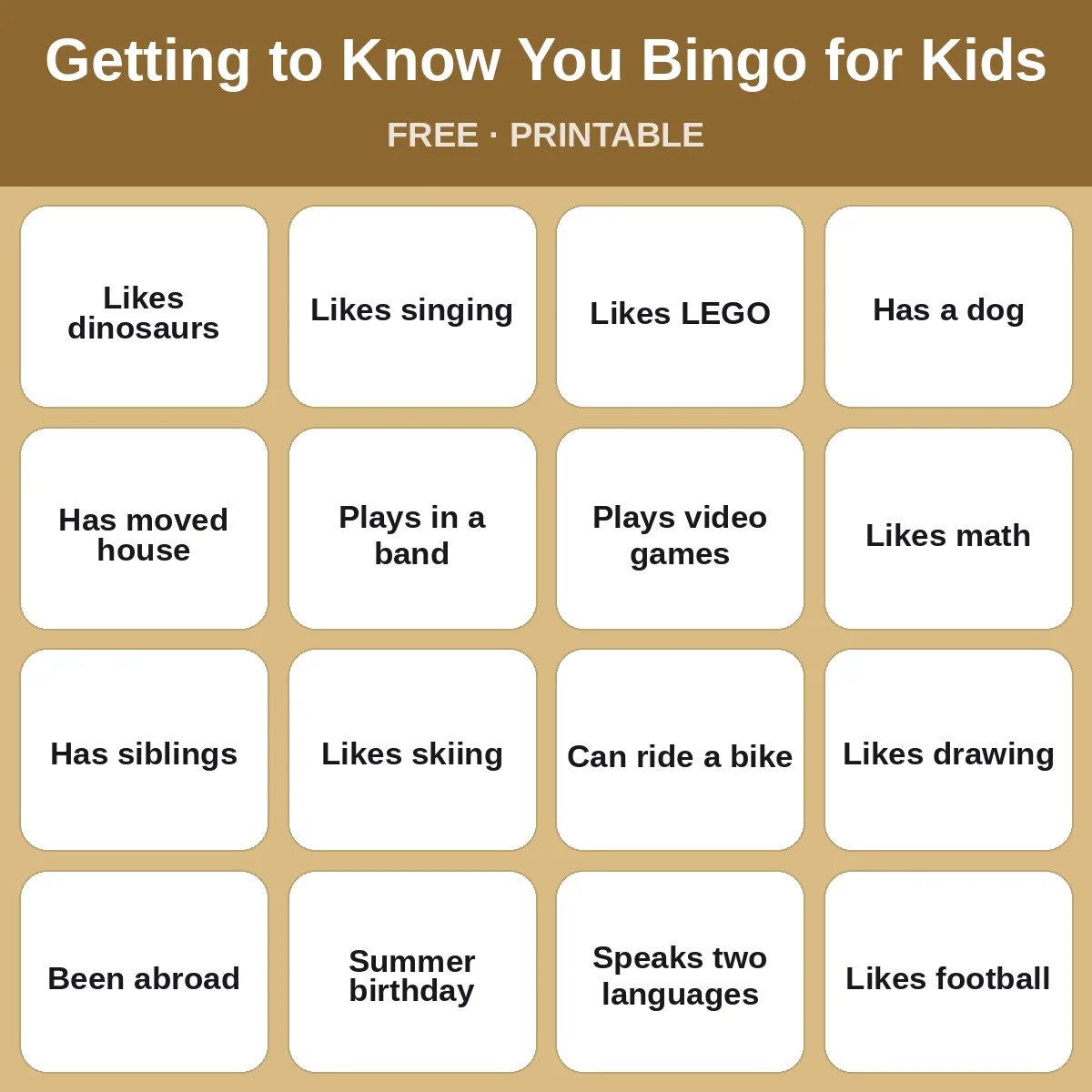 Getting to Know You Bingo for Kids – free printable bingo for kids