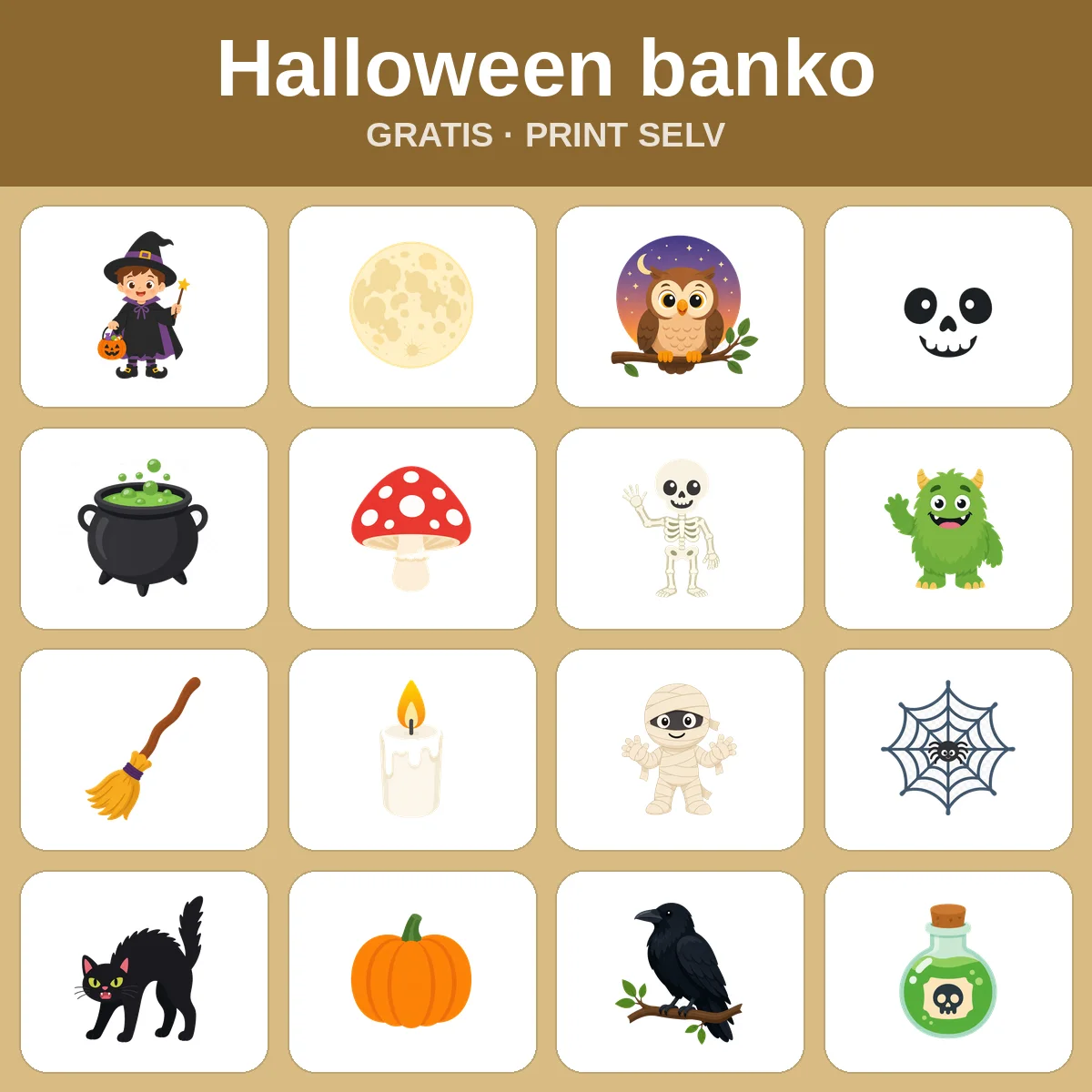 Halloween banko – gratis bingo til print for børn
