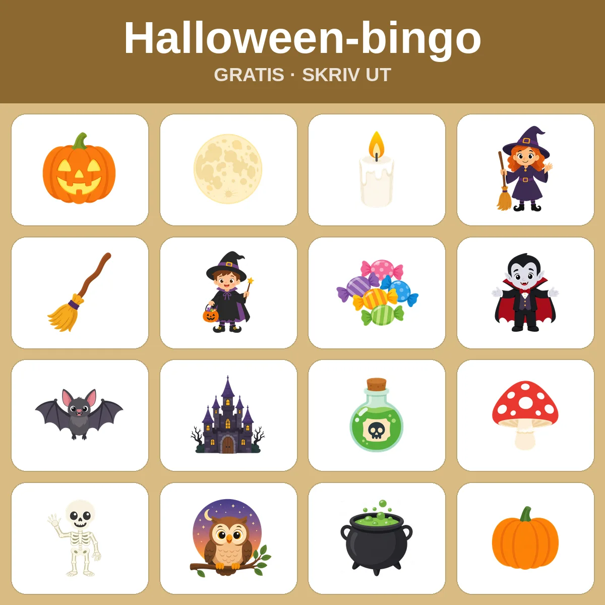 Halloween-bingo – gratis bingo til utskrift for barn