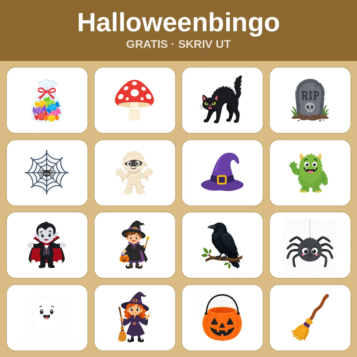 Halloweenbingo – gratis bingo att skriva ut för barn