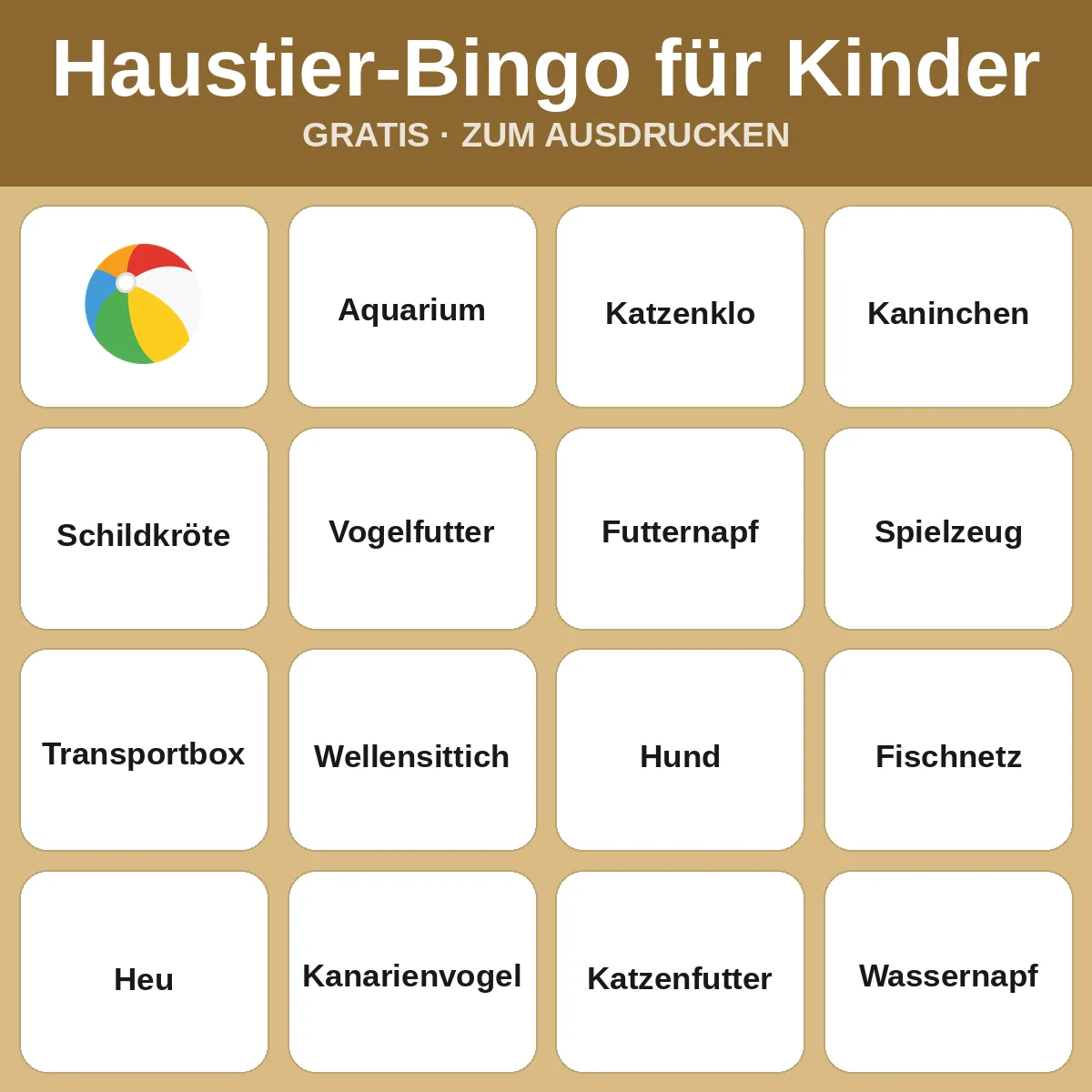 Haustier-Bingo für Kinder – kostenloses Bingo zum Ausdrucken für Kinder
