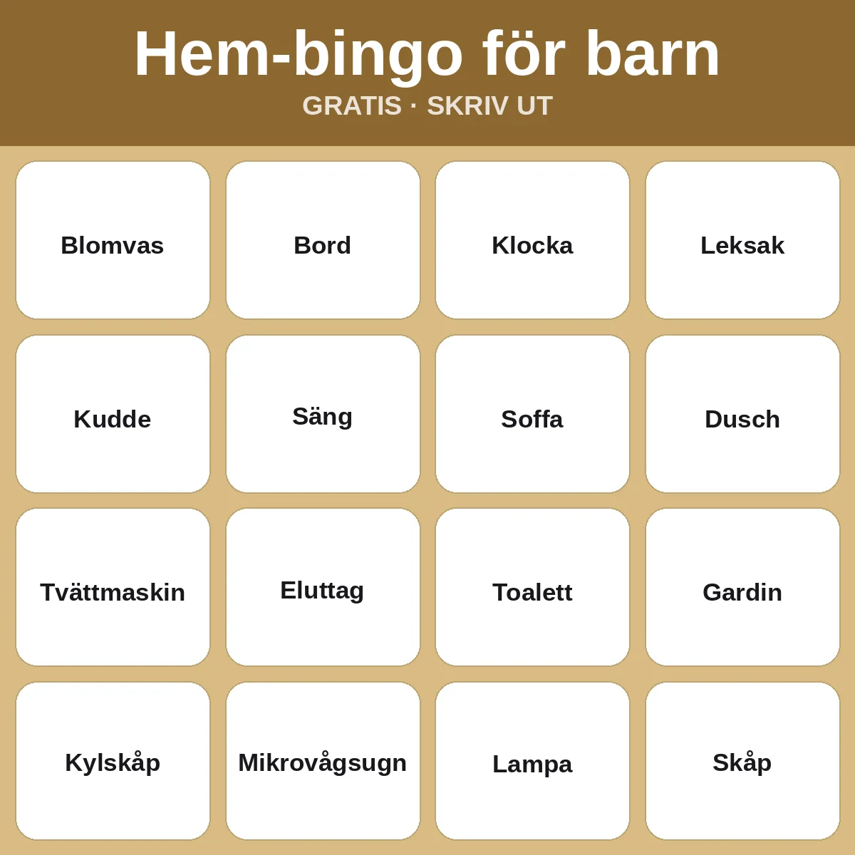 Hem-bingo för barn – gratis bingo att skriva ut för barn
