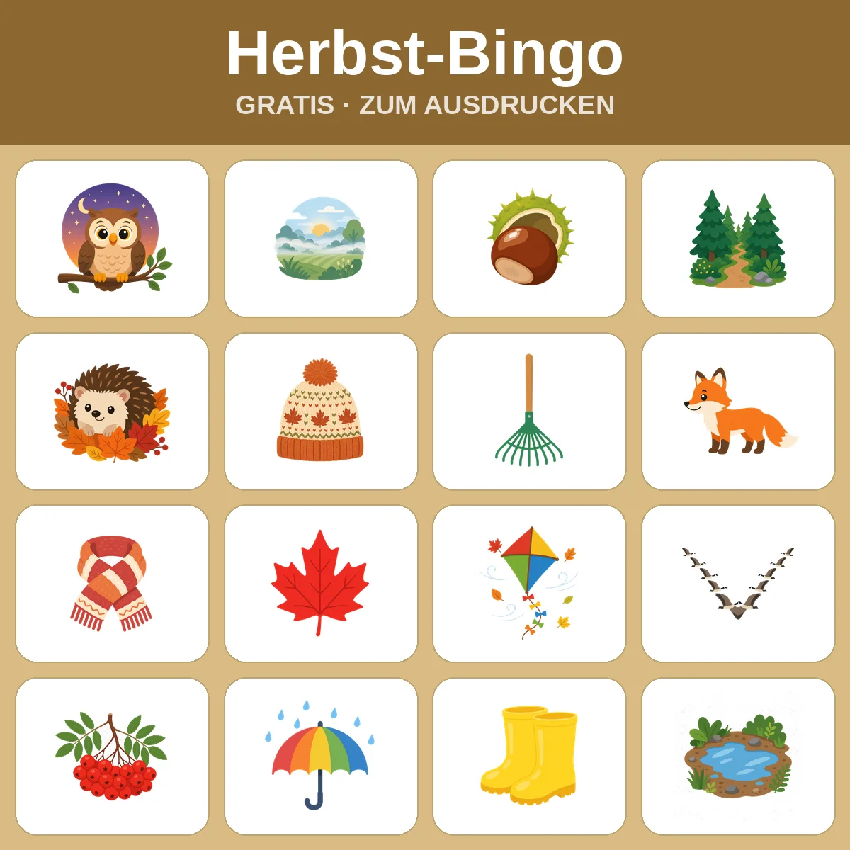 Herbst-Bingo – kostenloses Bingo zum Ausdrucken für Kinder