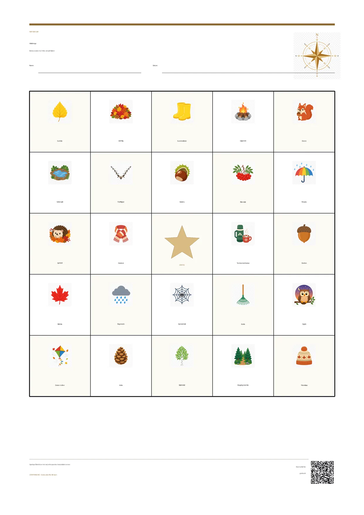 Höstbingo för barn 10–12 år – gratis utskrivbart A4-bräde