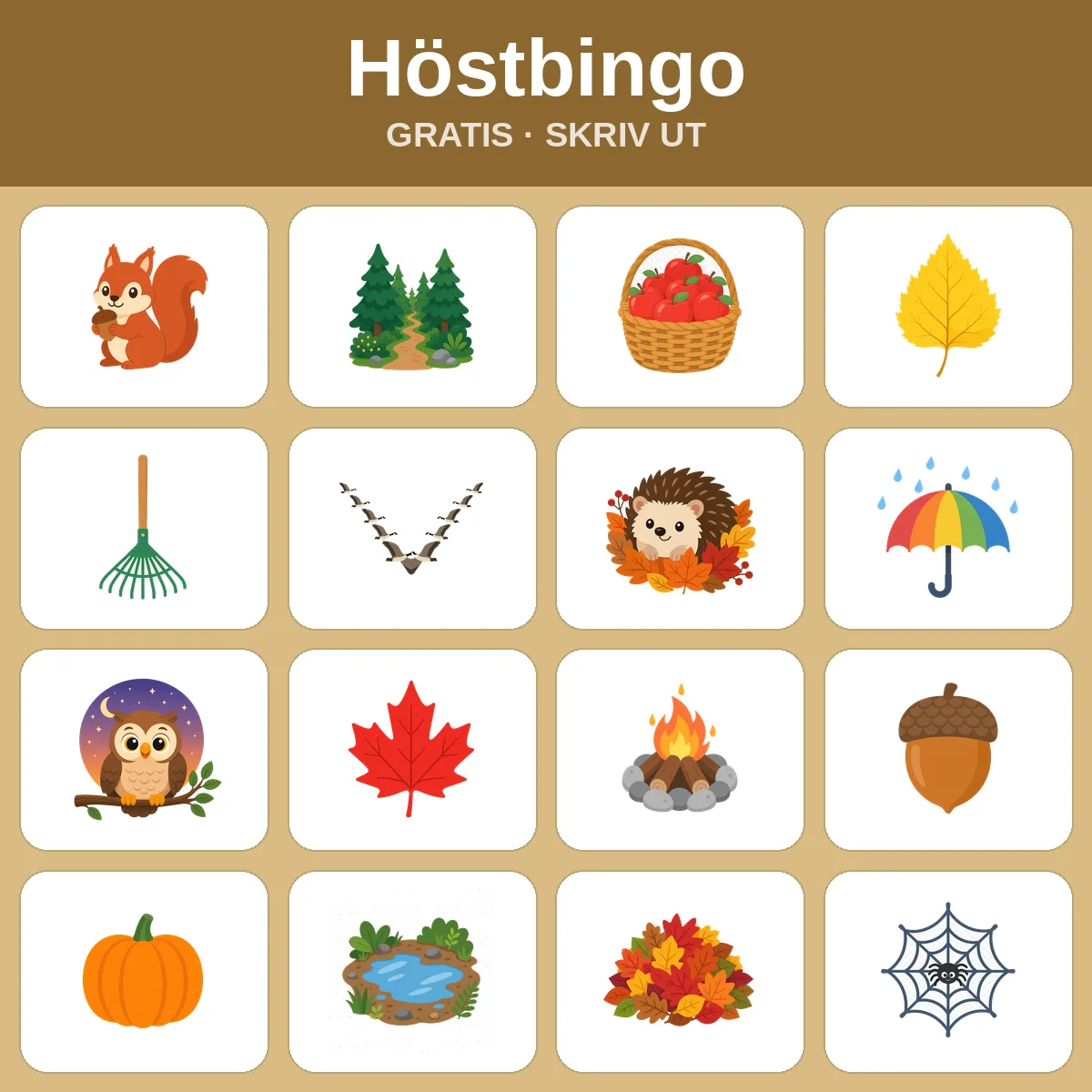 Höstbingo – gratis bingo att skriva ut för barn