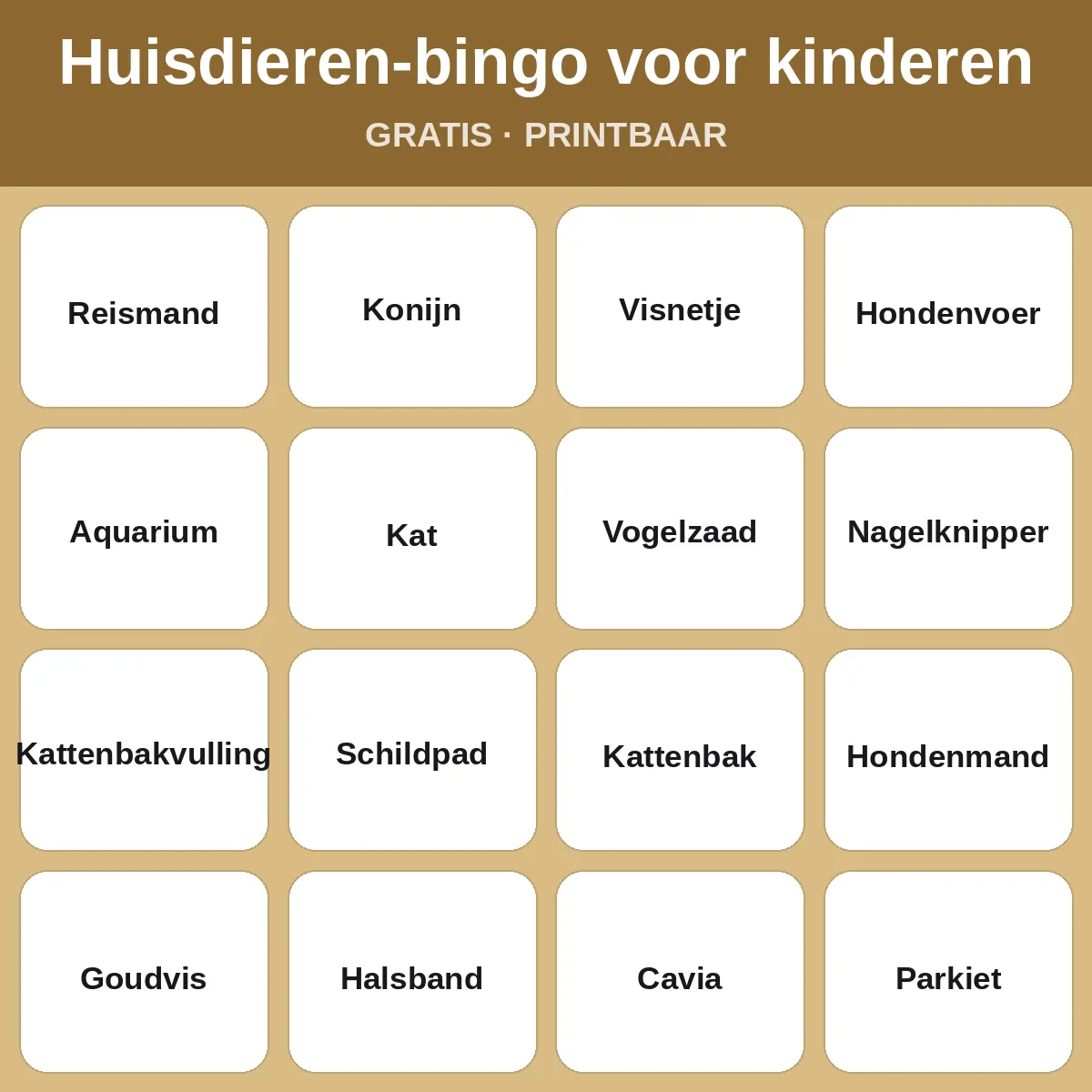 Huisdieren-bingo voor kinderen – gratis bingo om te printen voor kinderen
