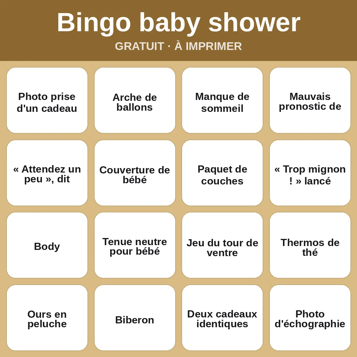 Bingo baby shower – bingo gratuit à imprimer pour enfants