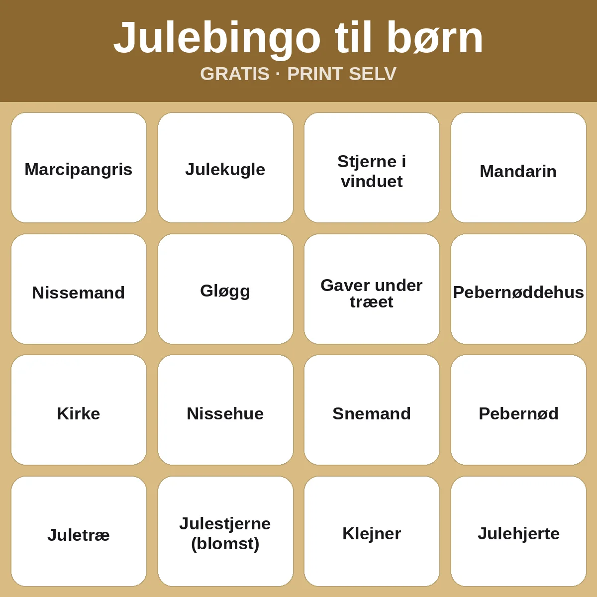 Julebingo til børn – gratis bingo til print for børn