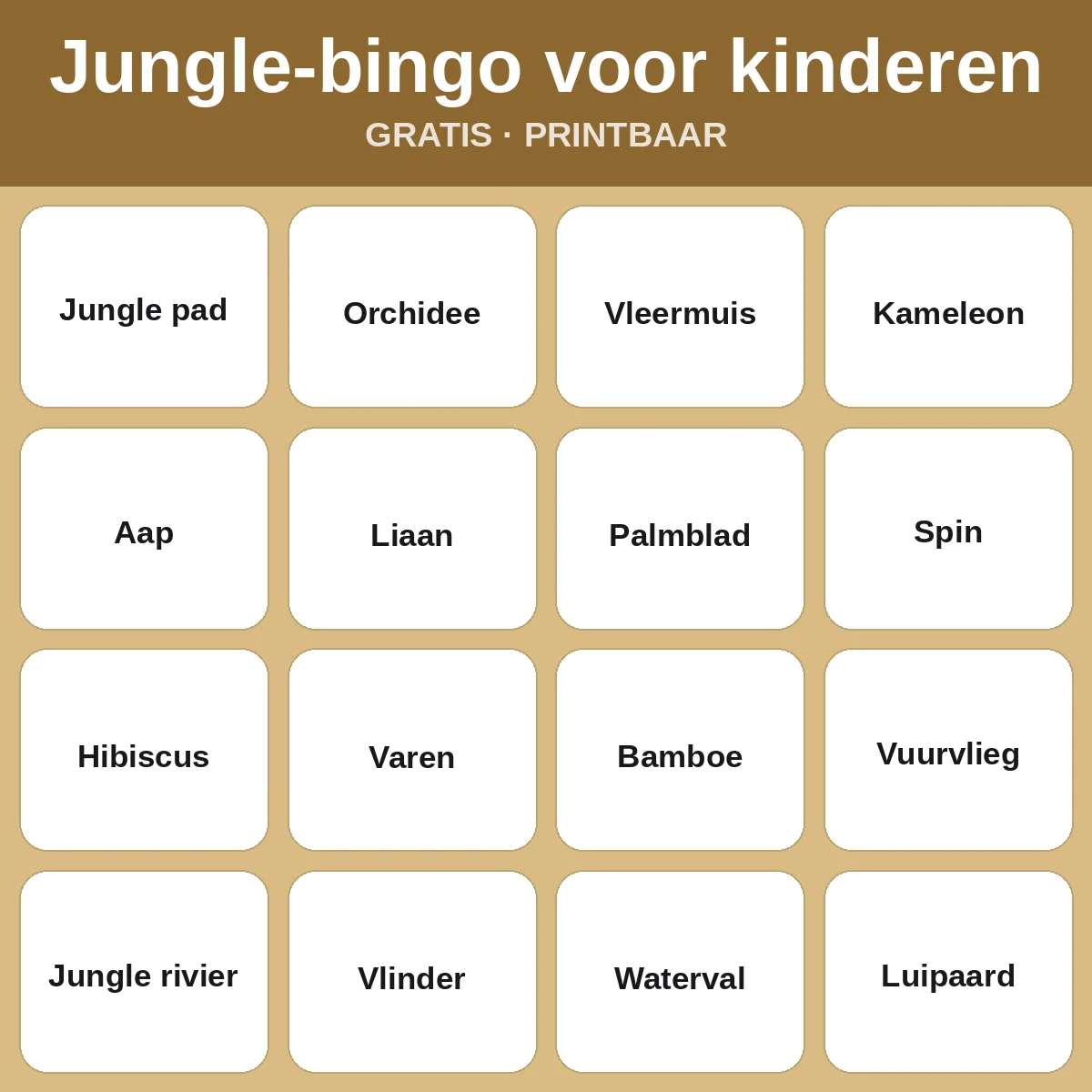 Jungle-bingo voor kinderen – gratis bingo om te printen voor kinderen