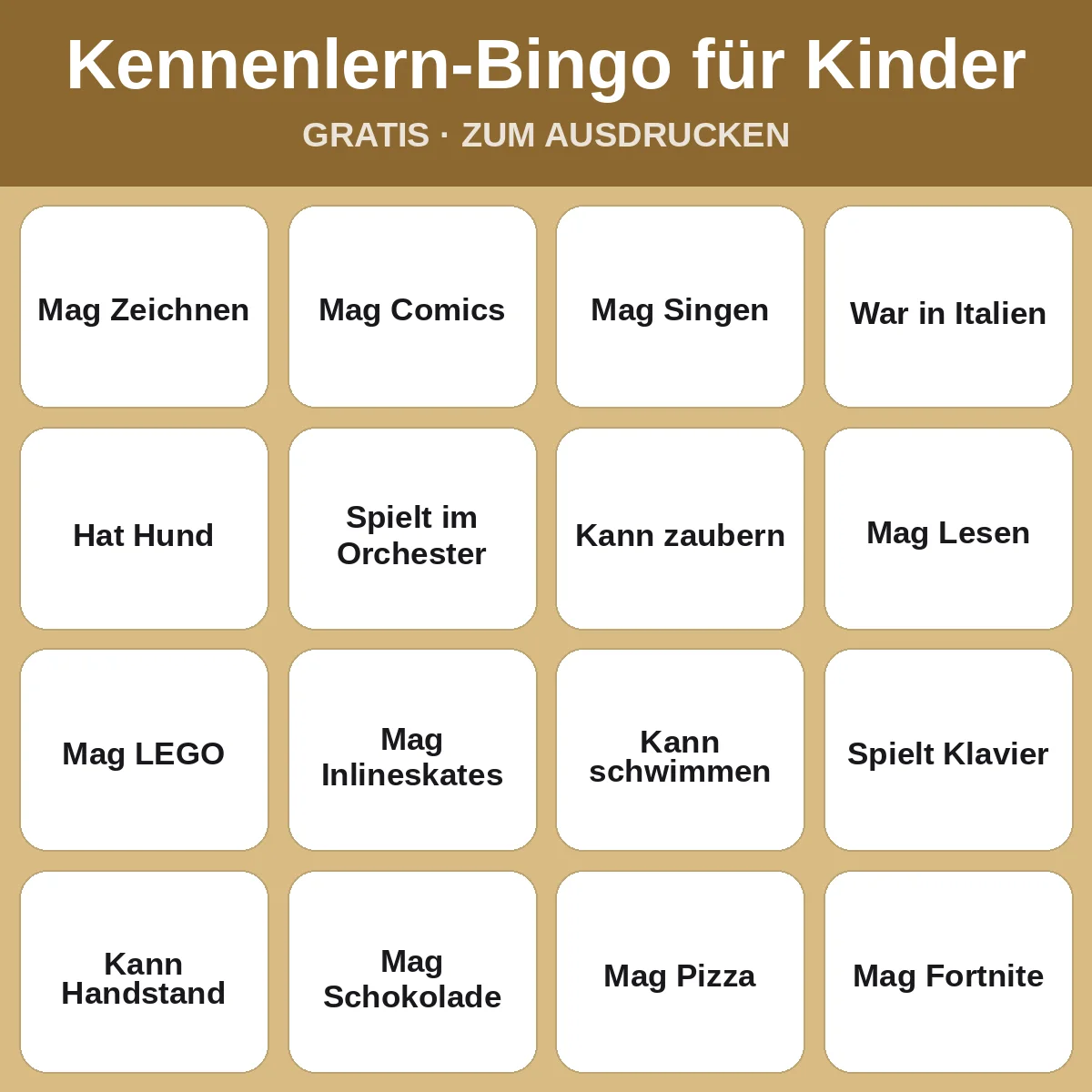 Kennenlern-Bingo für Kinder – kostenloses Bingo zum Ausdrucken für Kinder