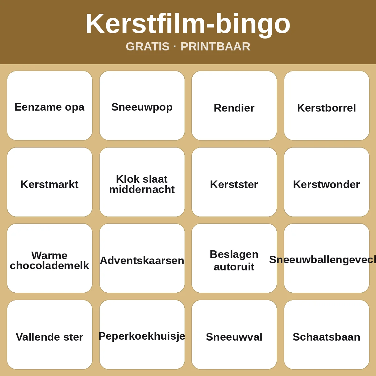 Kerstfilm-bingo – gratis bingo om te printen voor kinderen