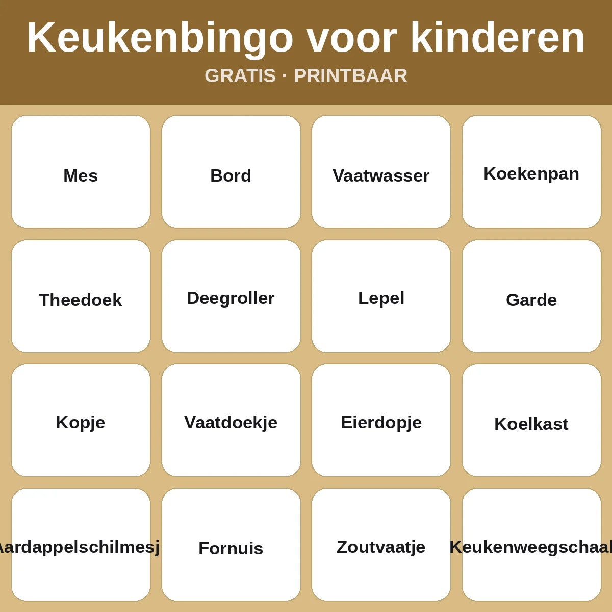 Keukenbingo voor kinderen – gratis bingo om te printen voor kinderen