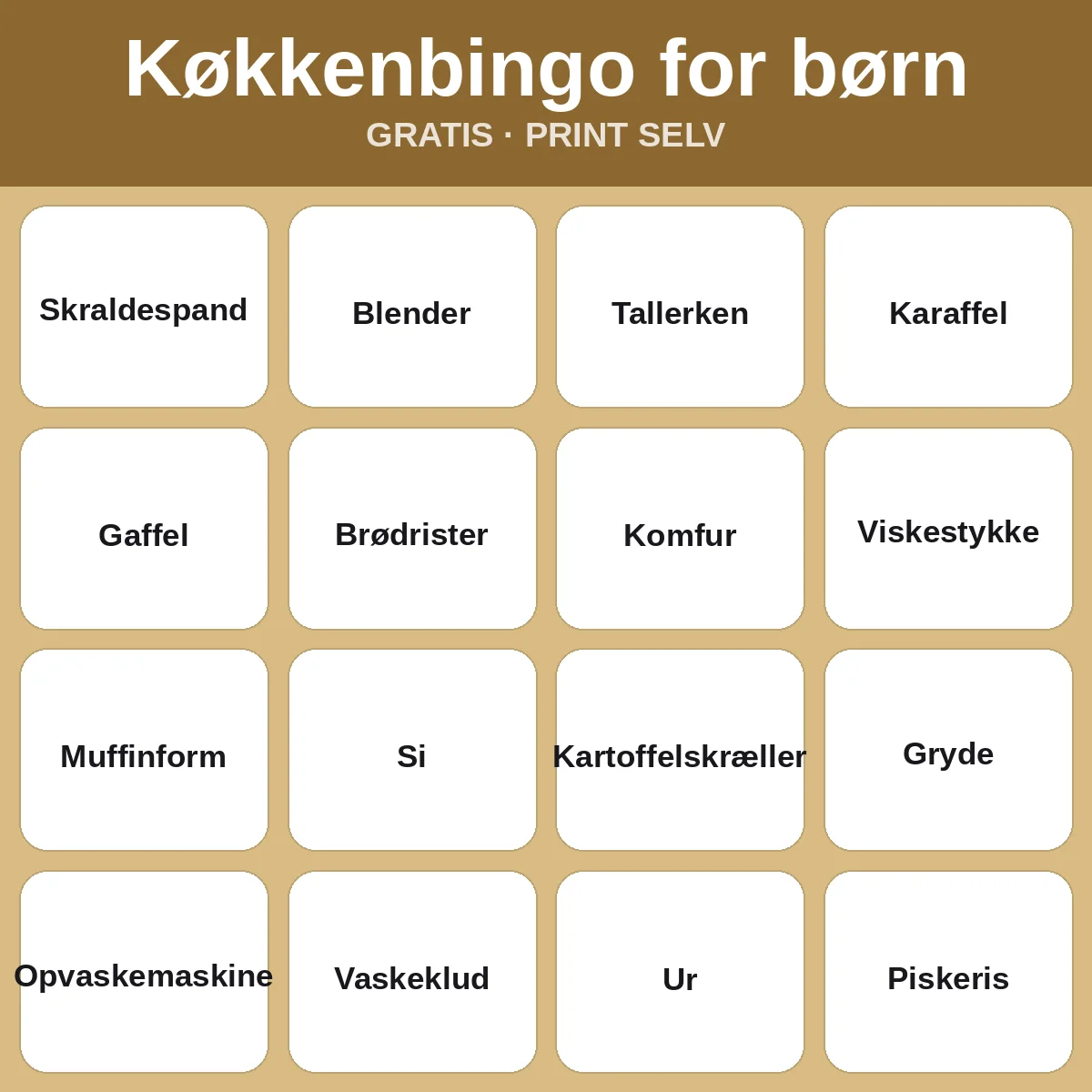 Køkkenbingo for børn – gratis bingo til print for børn