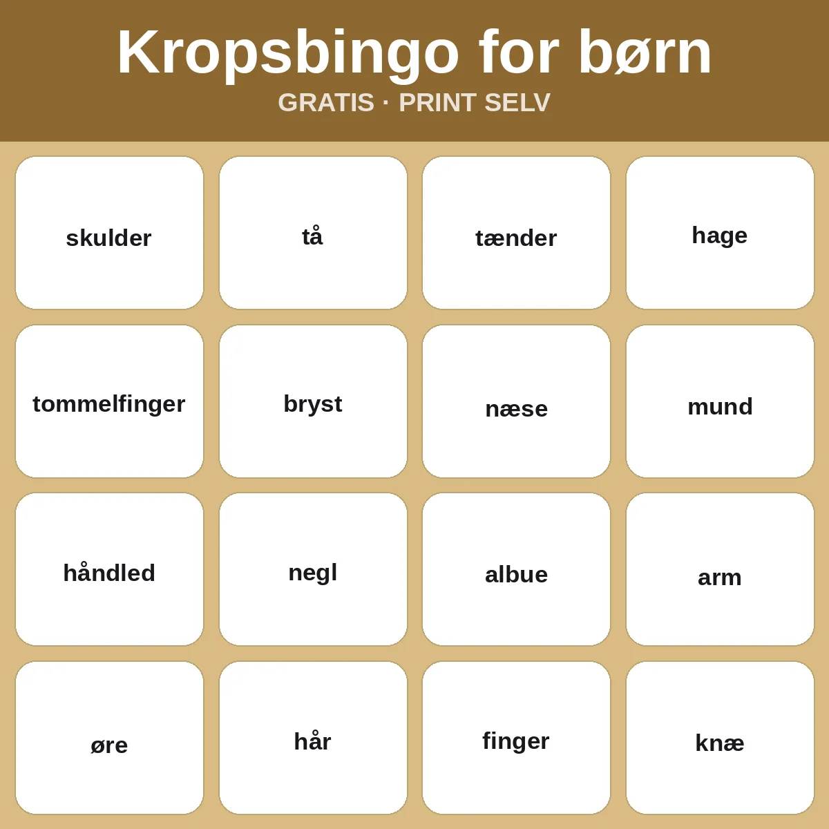 Kropsbingo for børn – gratis bingo til print for børn