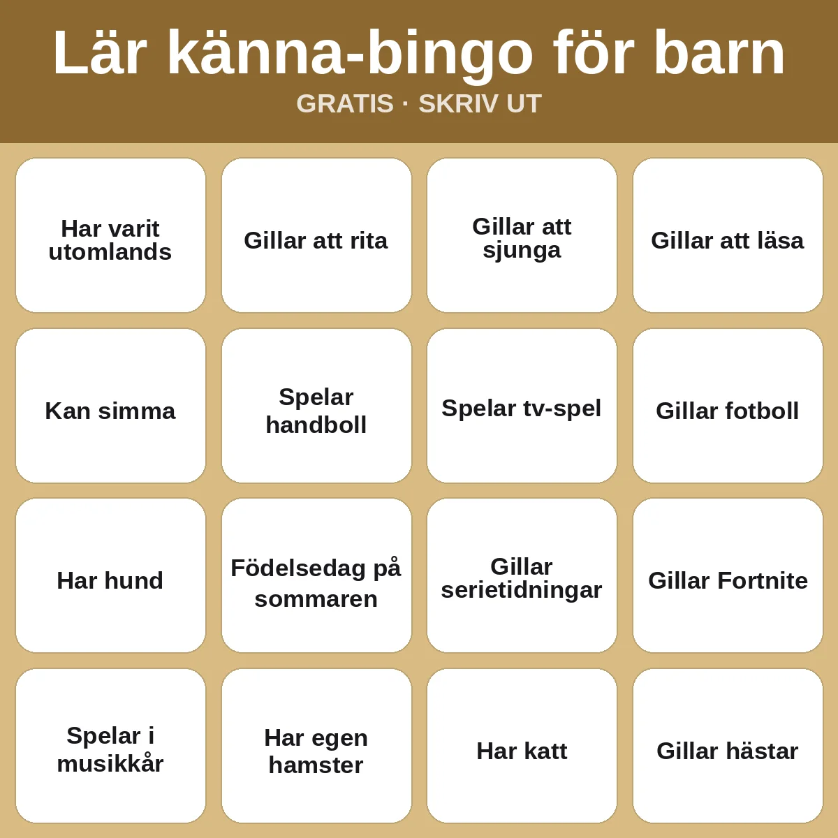Lär känna-bingo för barn – gratis bingo att skriva ut för barn