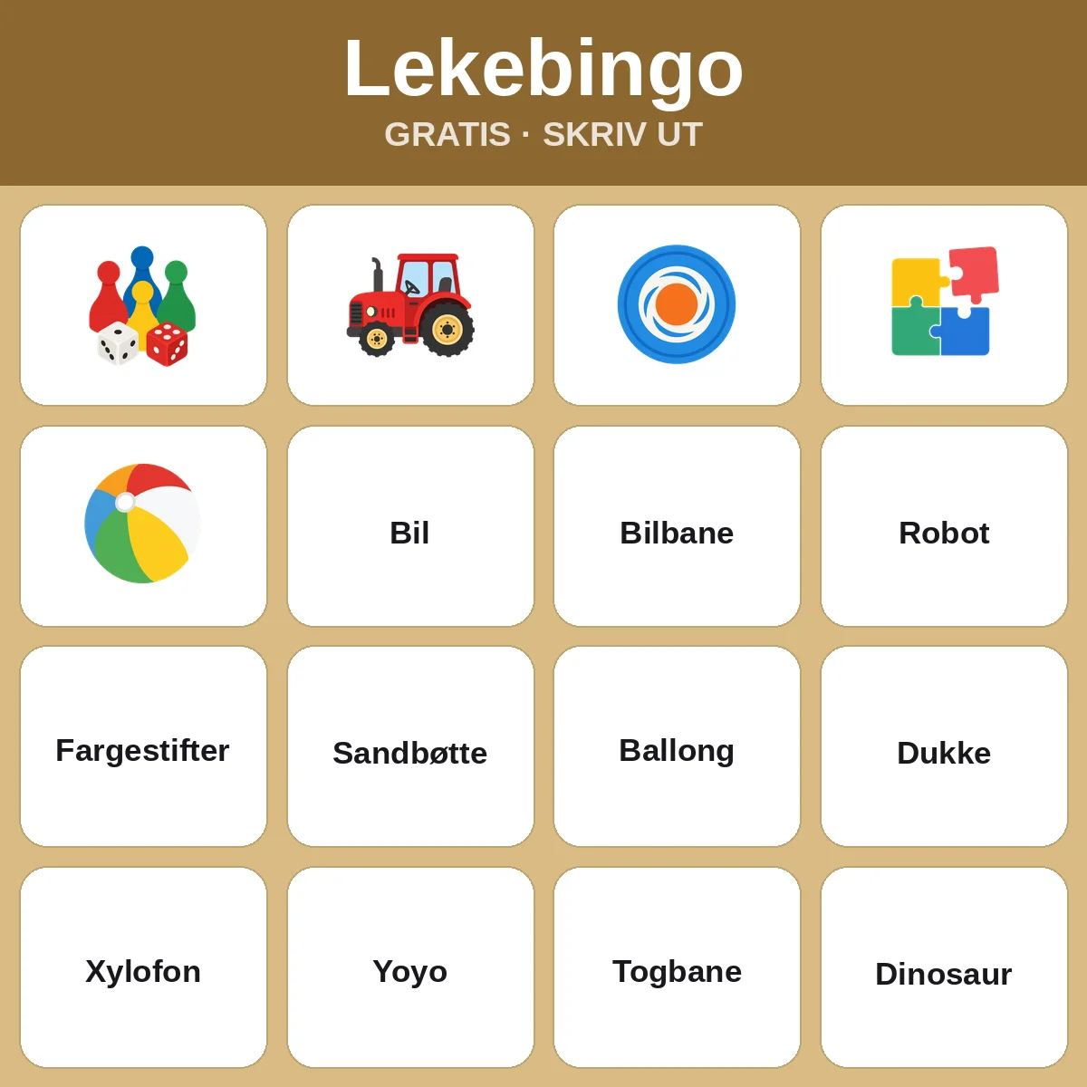 Lekebingo – gratis bingo til utskrift for barn