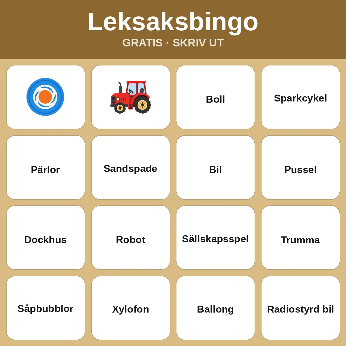 Leksaksbingo – gratis bingo att skriva ut för barn