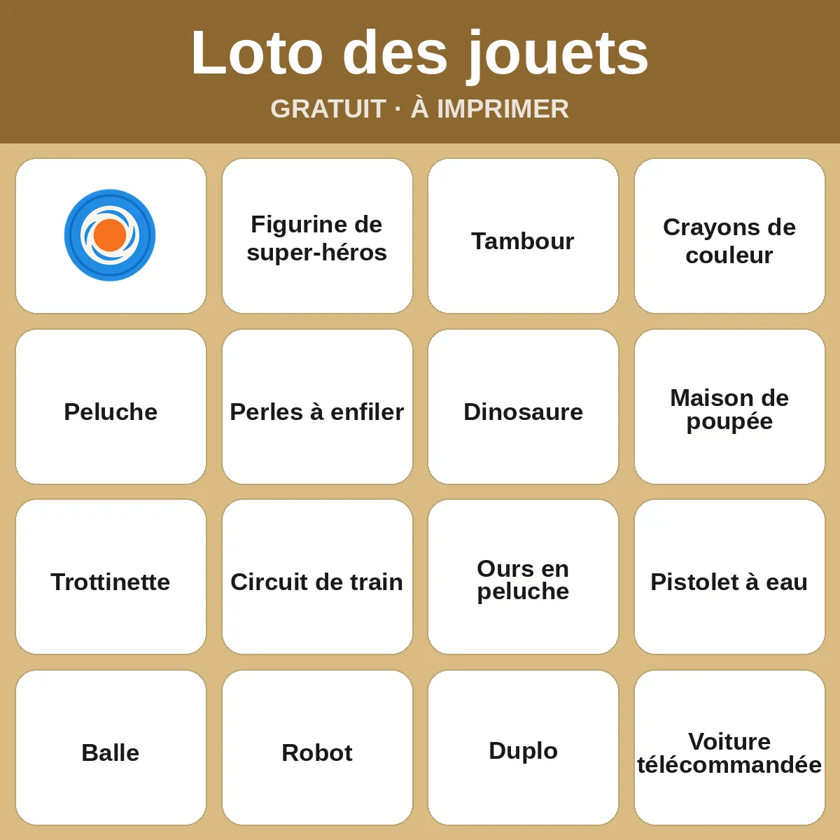 Loto des jouets – bingo gratuit à imprimer pour enfants