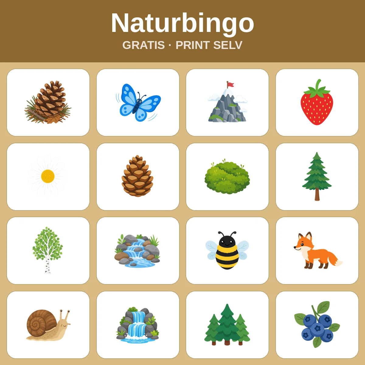 Naturbingo – gratis bingo til print for børn