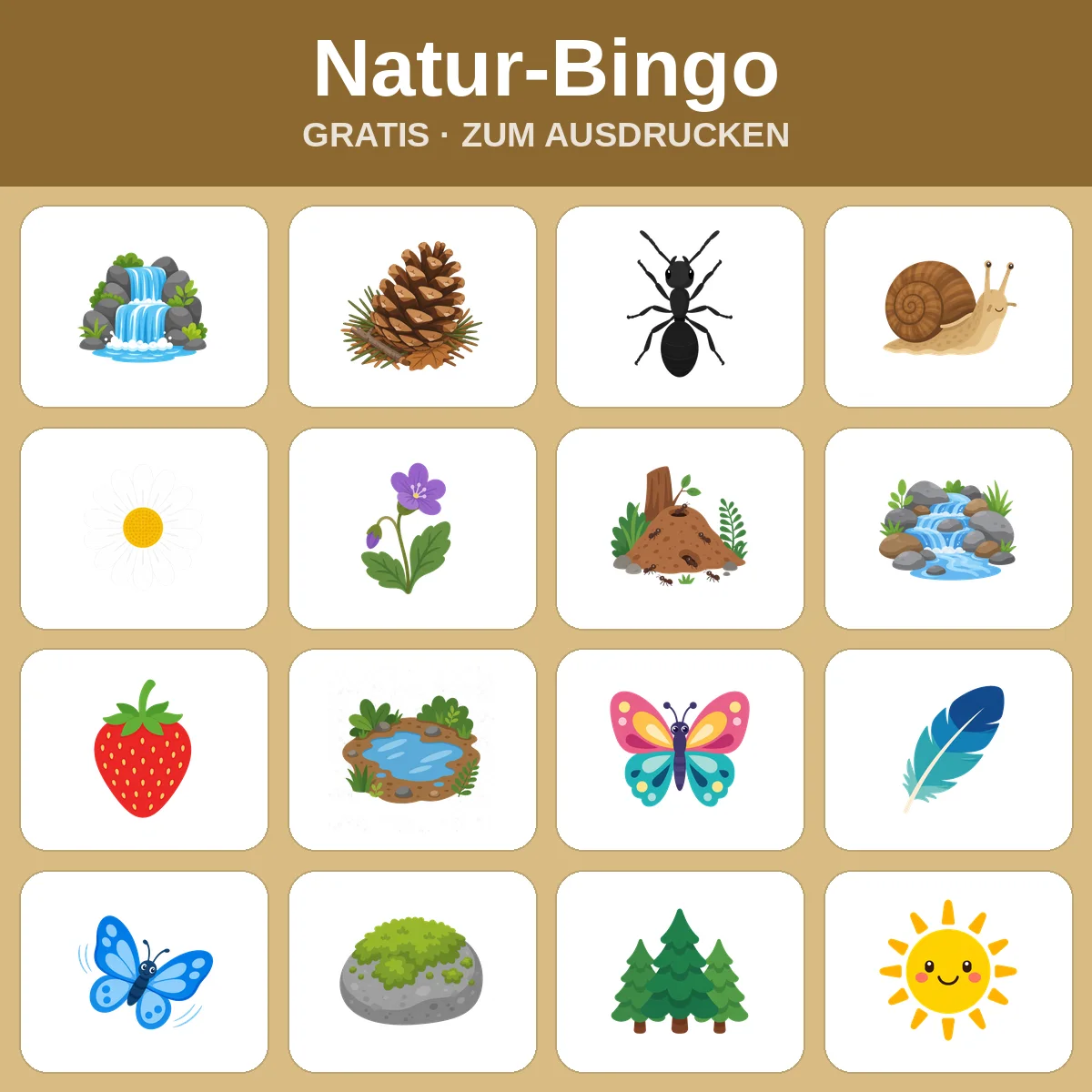 Natur-Bingo – kostenloses Bingo zum Ausdrucken für Kinder