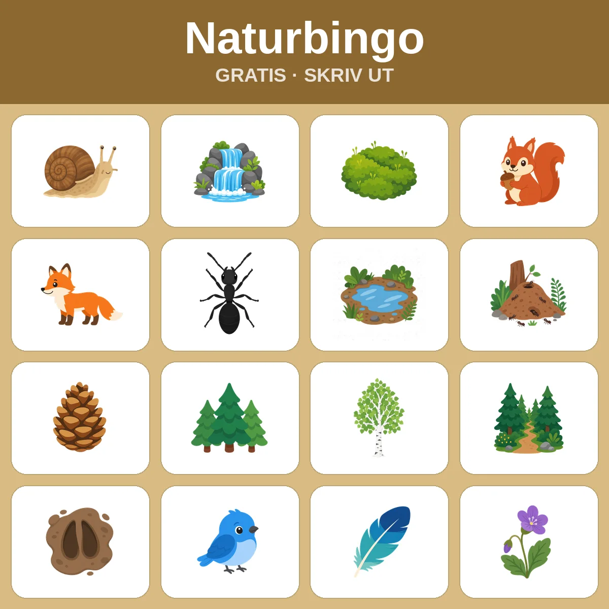 Naturbingo – gratis bingo att skriva ut för barn