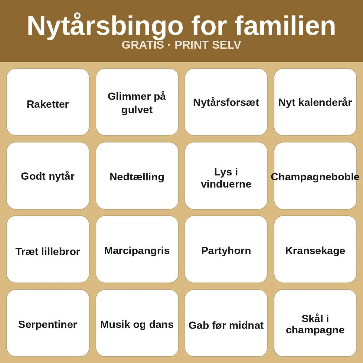 Nytårsbingo for familien – gratis bingo til print for børn