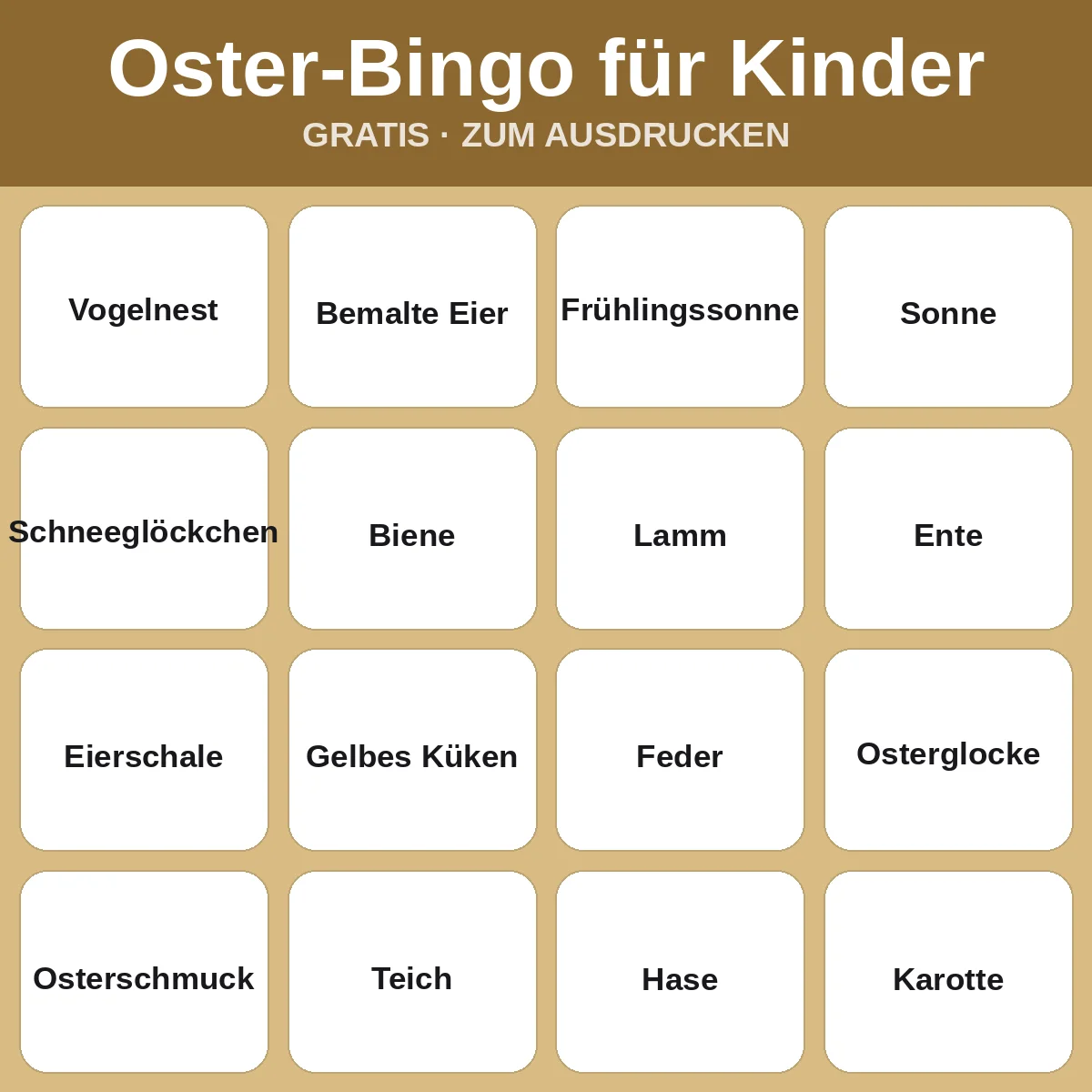 Oster-Bingo für Kinder – kostenloses Bingo zum Ausdrucken für Kinder