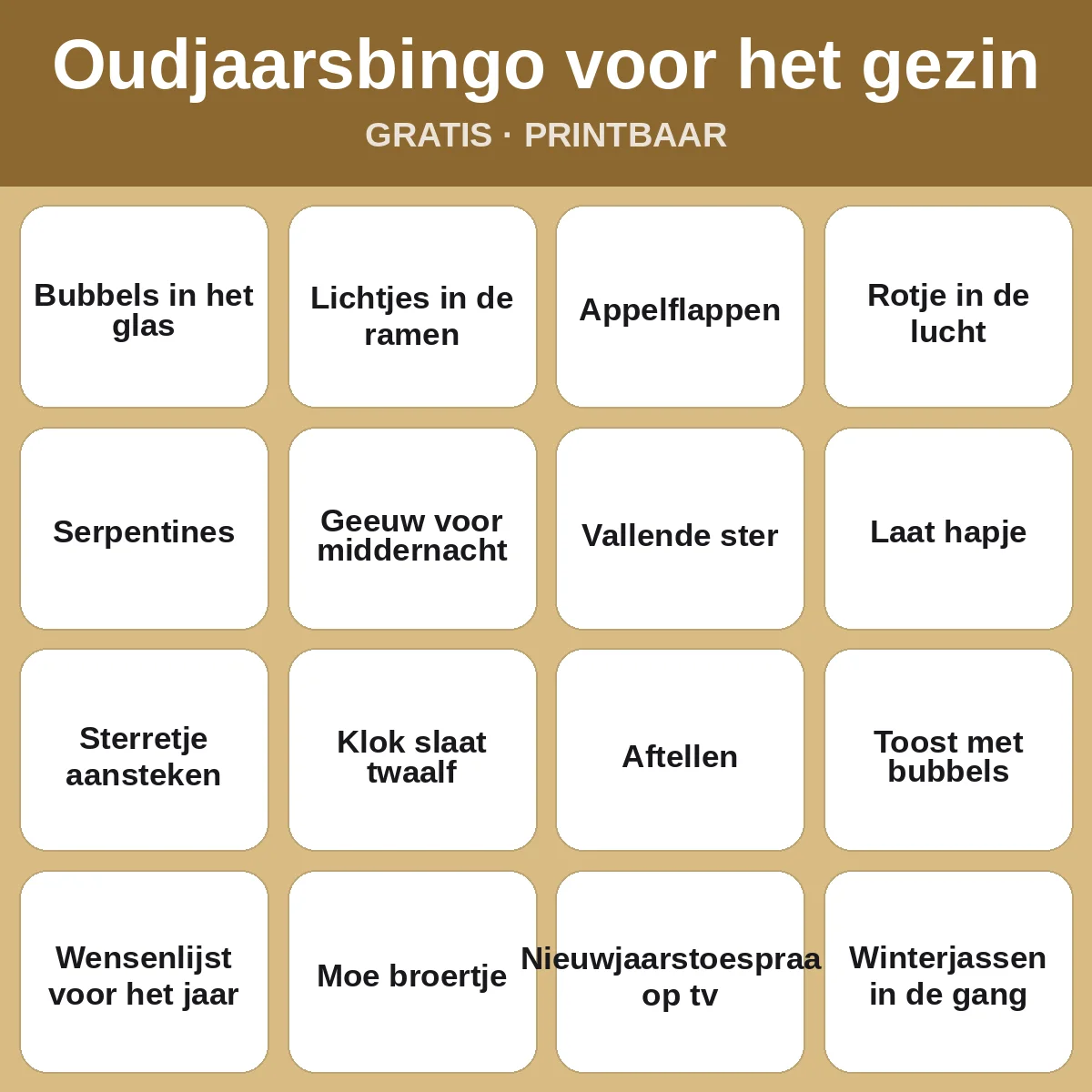 Oudjaarsbingo voor het gezin – gratis bingo om te printen voor kinderen