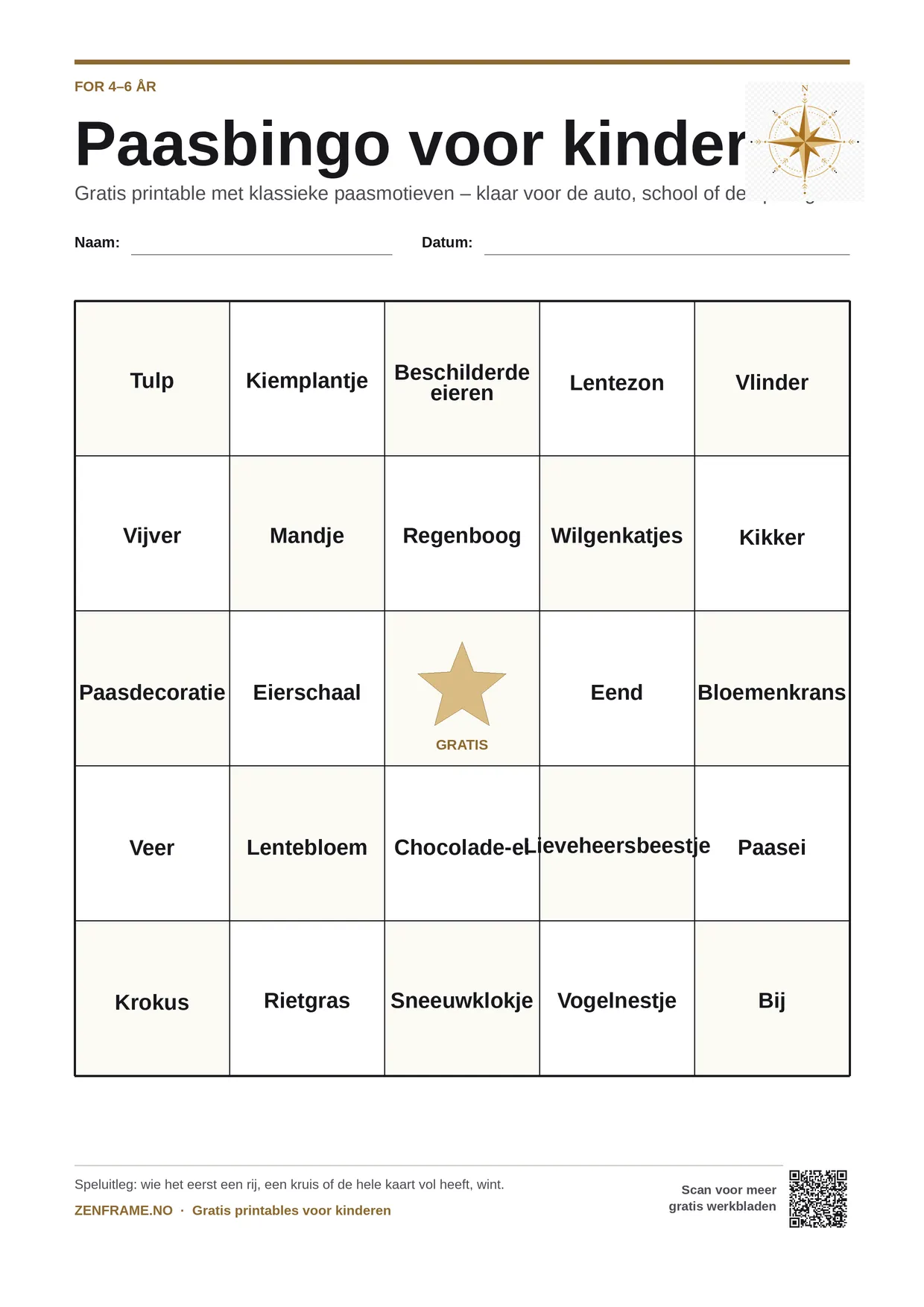 Paasbingo voor kinderen 4–6 jaar – gratis printbare A4-kaart