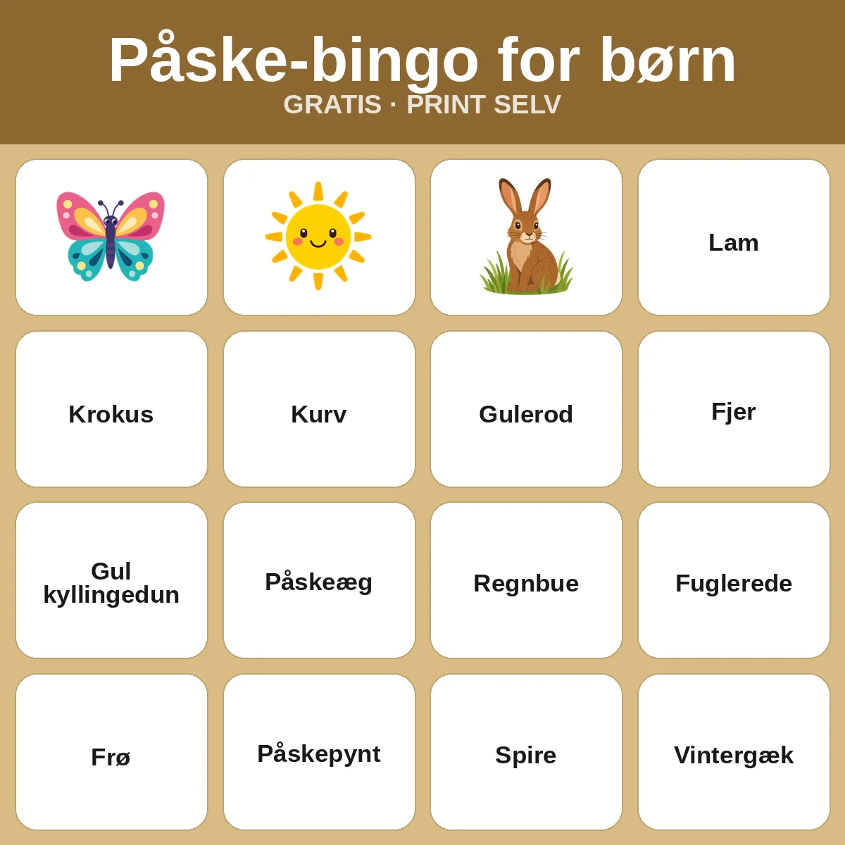 Påske-bingo for børn – gratis bingo til print for børn